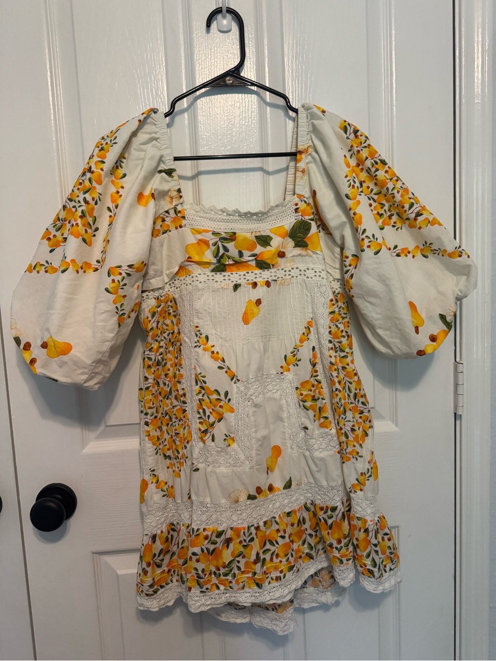 FARM Rio Yellow Floral Puff Sleeve Lace Mini Dress XS